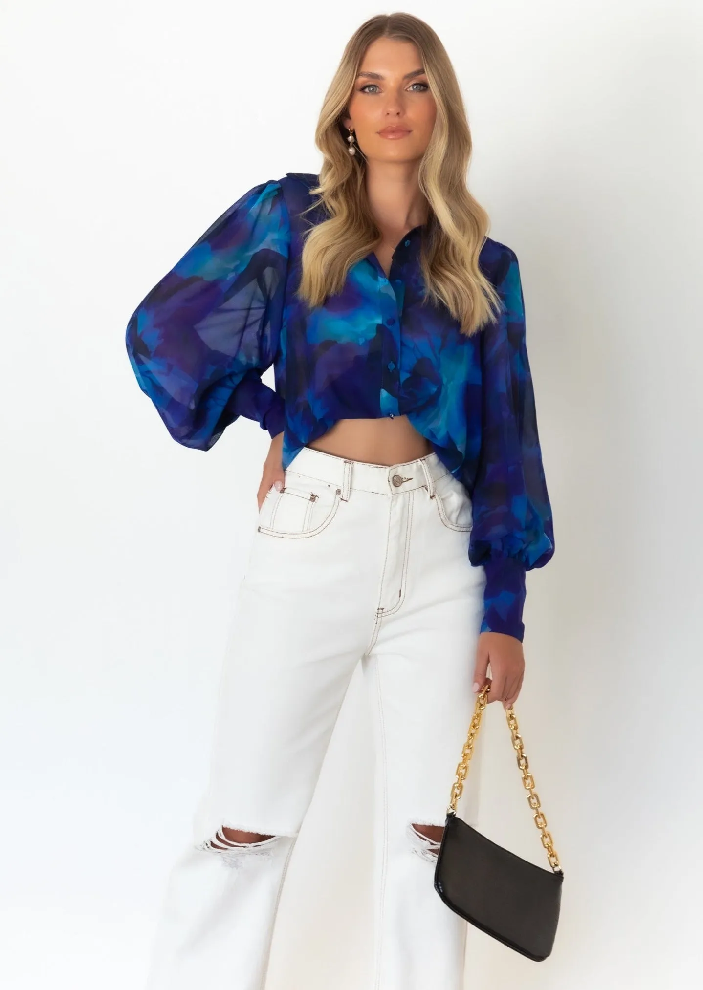 Calista Shirt - Cobalt Floral sold by Gingham & Heels product image thumbnail 2