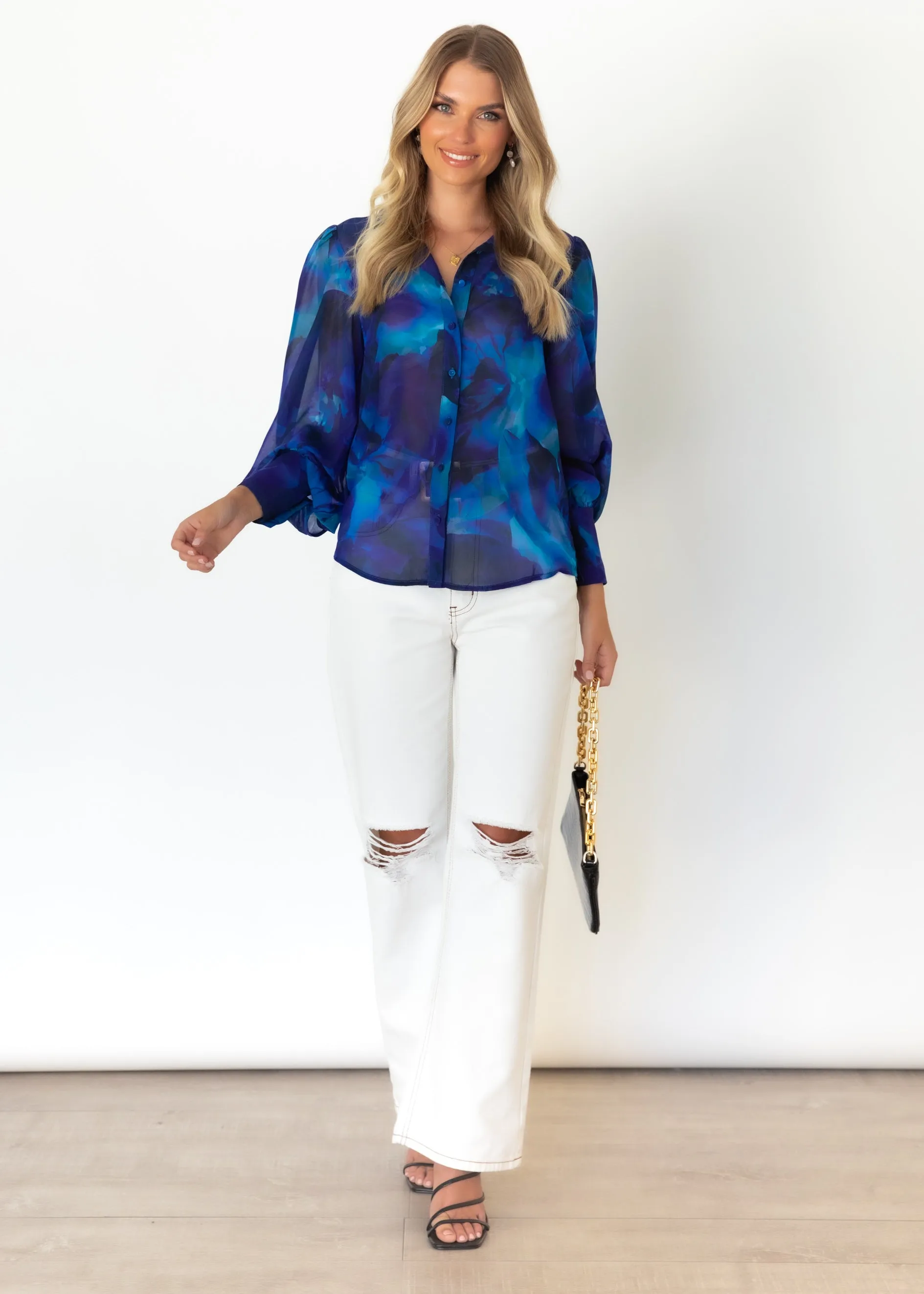 Calista Shirt - Cobalt Floral sold by Gingham & Heels product image thumbnail 4