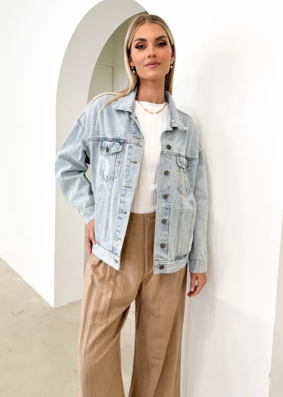 Jemma Denim Jacket - Light Blue sold by Gingham & Heels