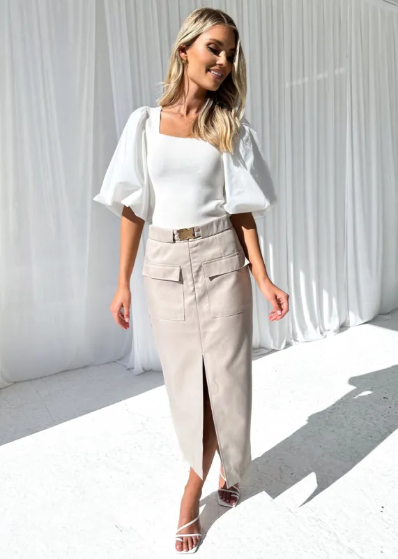 Lexus Midi Skirt - Beige sold by Gingham & Heels