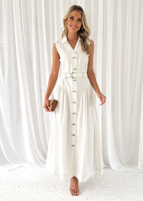 Leilain Denim Midi Dress - Off White sold by Gingham & Heels