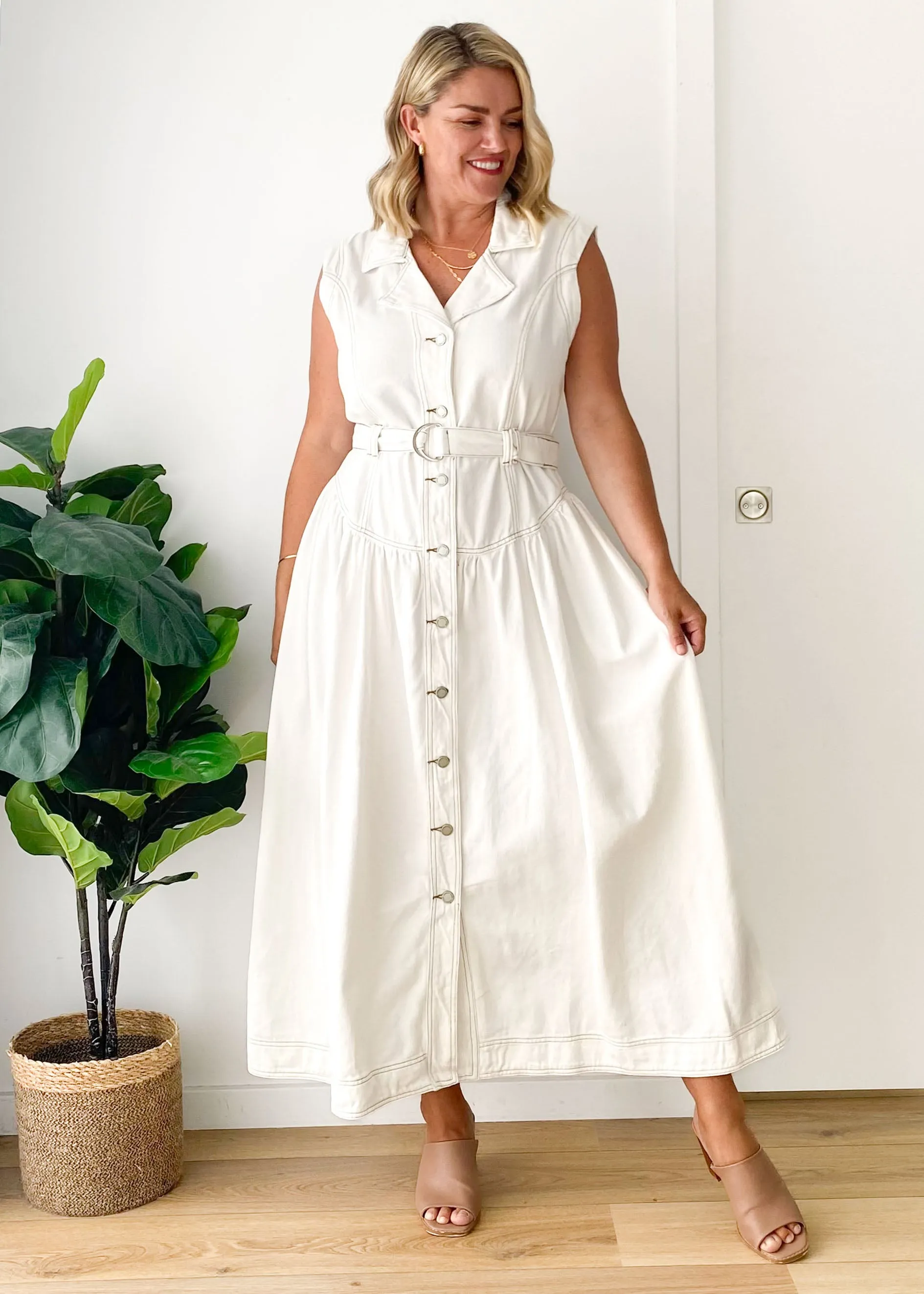 Leilain Denim Midi Dress - Off White sold by Gingham & Heels product image thumbnail 4