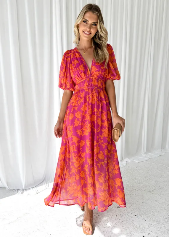 Zanette Midi Dress - Magenta Floral sold by Gingham & Heels