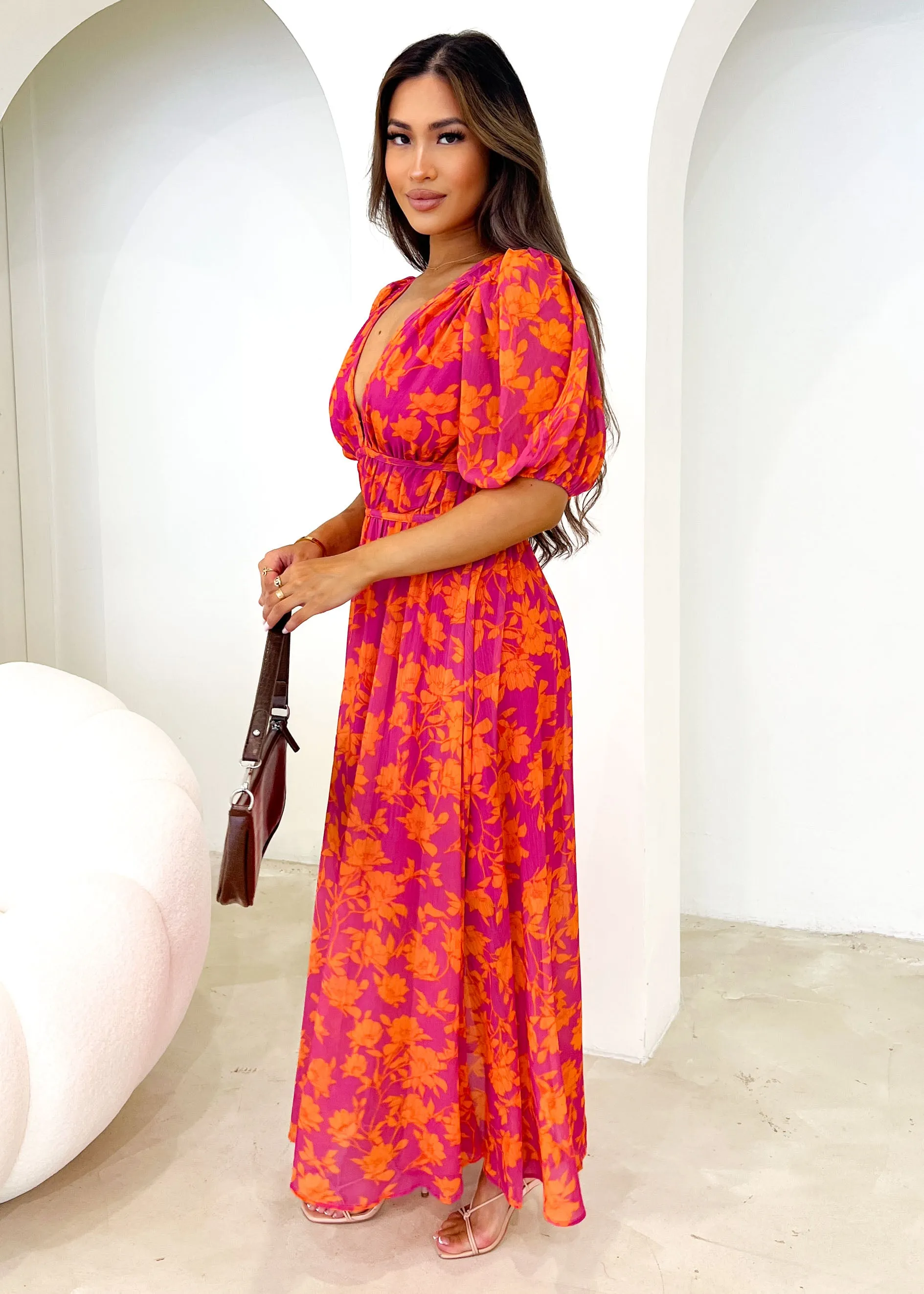 Zanette Midi Dress - Magenta Floral sold by Gingham & Heels product image thumbnail 4