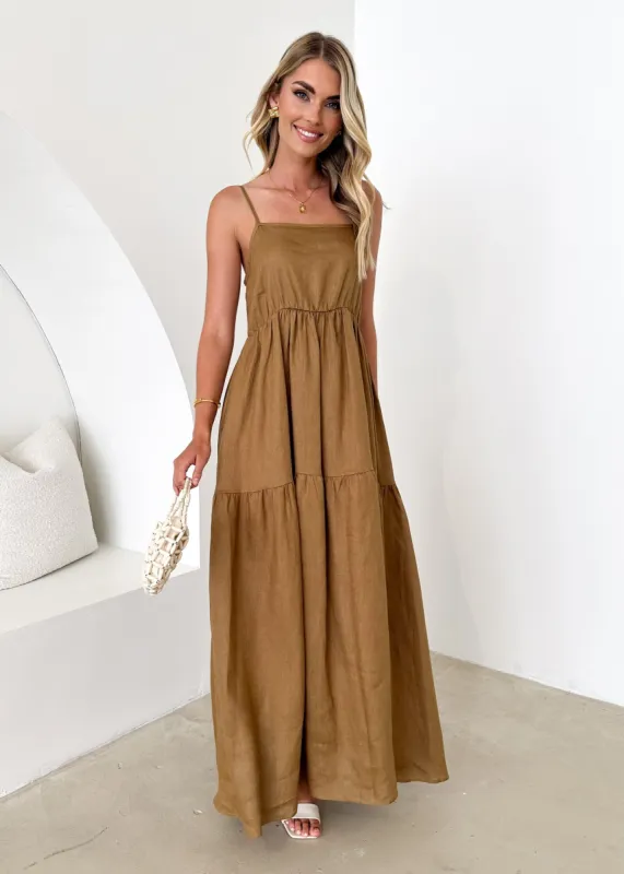 Tyleso Linen Maxi Dress - Moss sold by Gingham & Heels