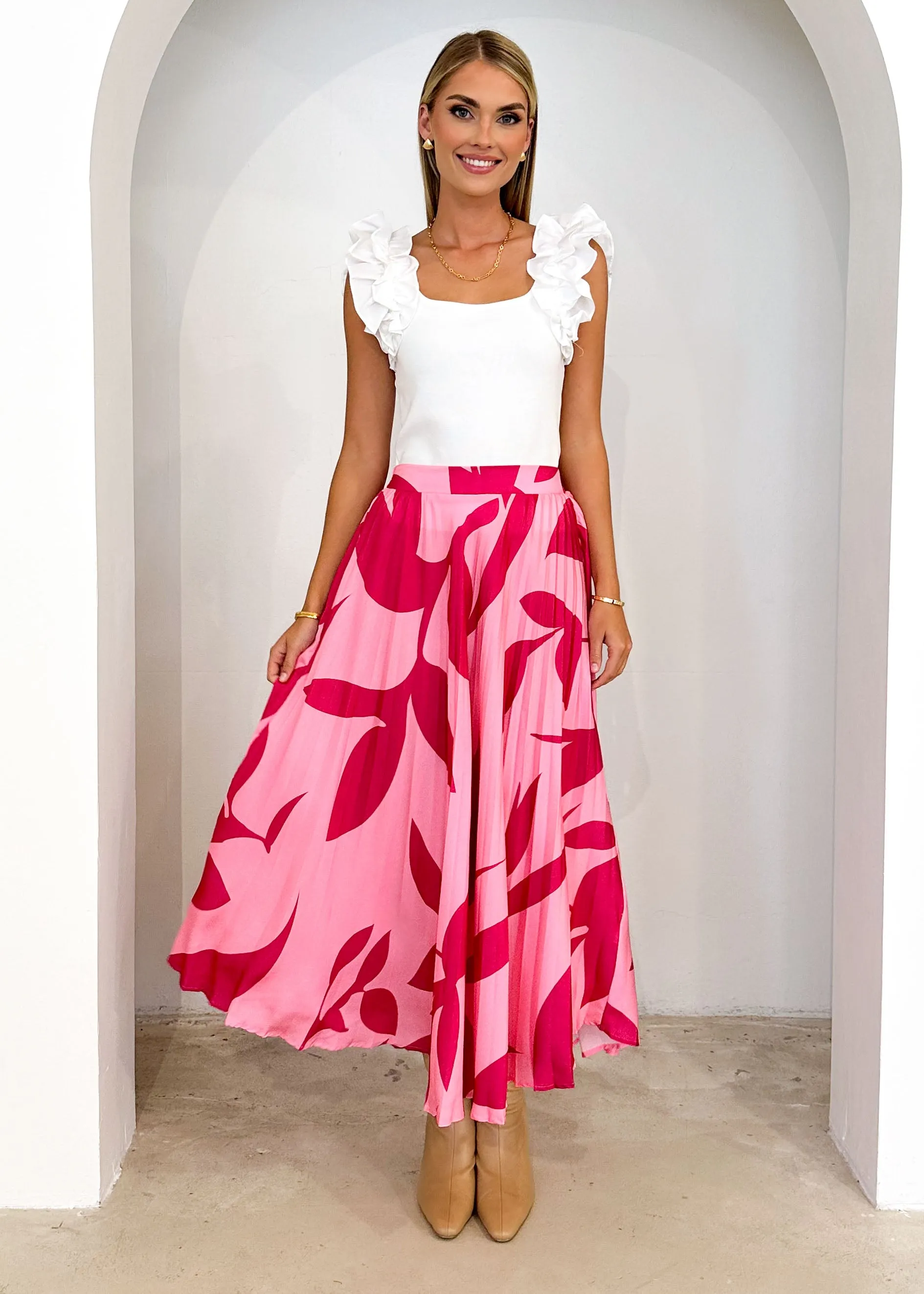 Lylia Midi Skirt - Magenta Leaf sold by Gingham & Heels product image thumbnail 3