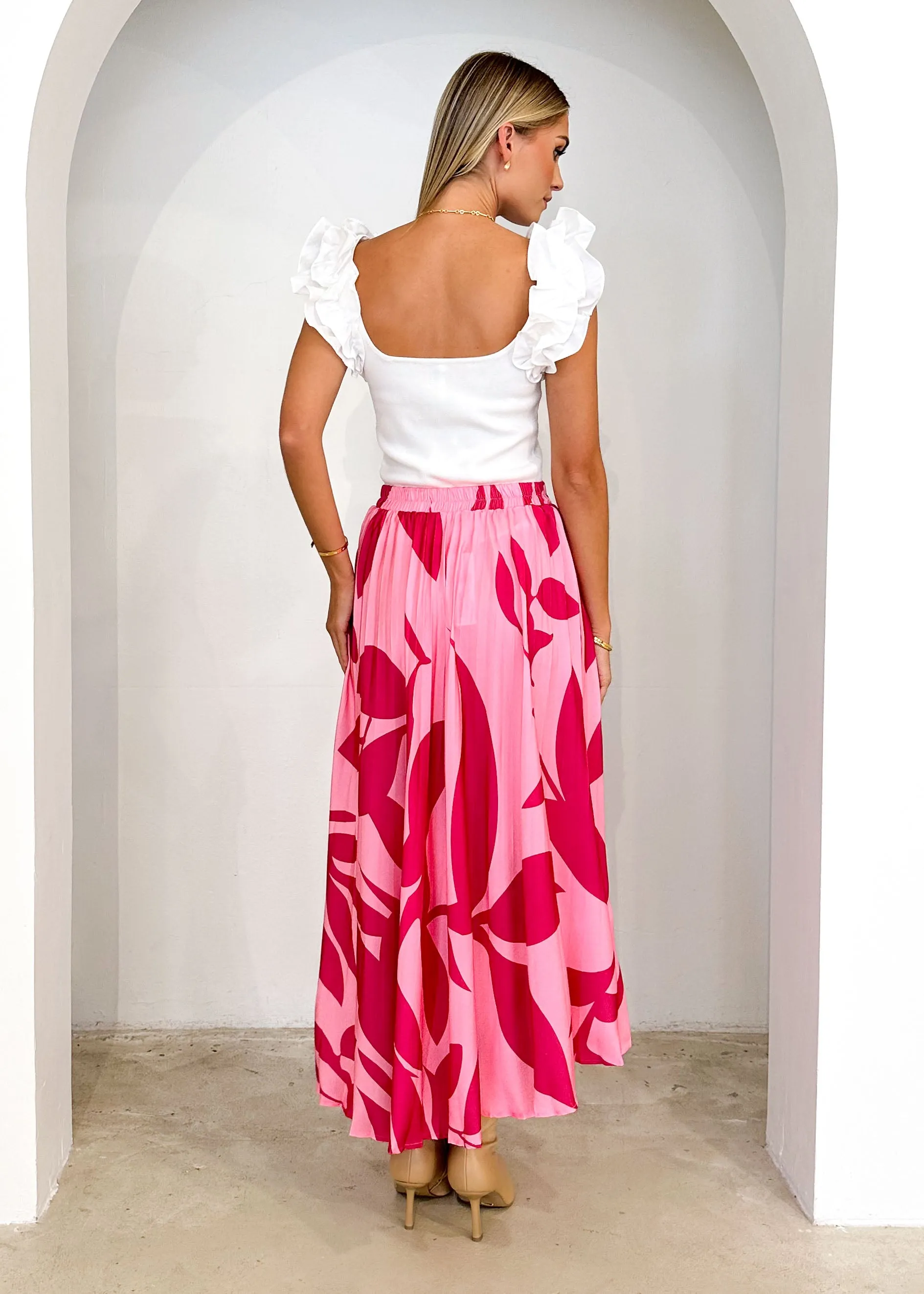 Lylia Midi Skirt - Magenta Leaf sold by Gingham & Heels product image thumbnail 5