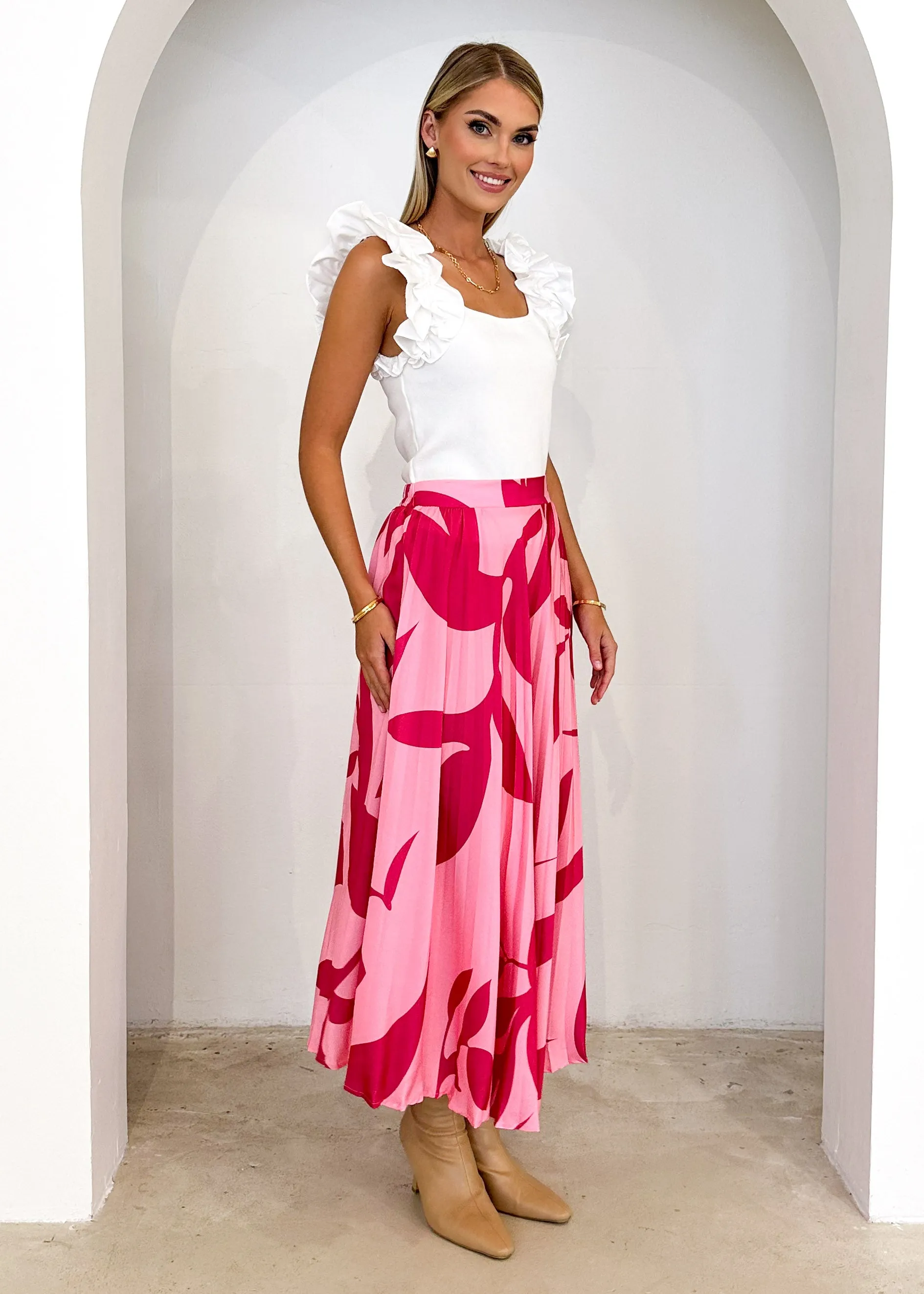 Lylia Midi Skirt - Magenta Leaf sold by Gingham & Heels product image thumbnail 4