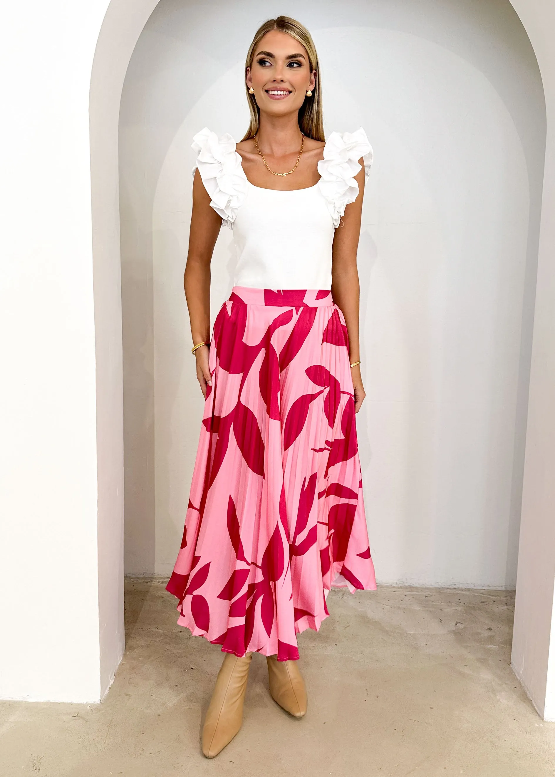 Lylia Midi Skirt - Magenta Leaf sold by Gingham & Heels product image thumbnail 2