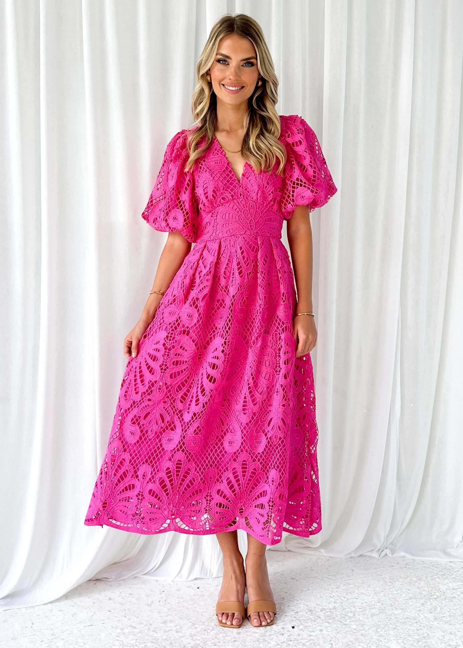 Mari Lace Maxi Dress - Magenta sold by Gingham & Heels product image thumbnail 4