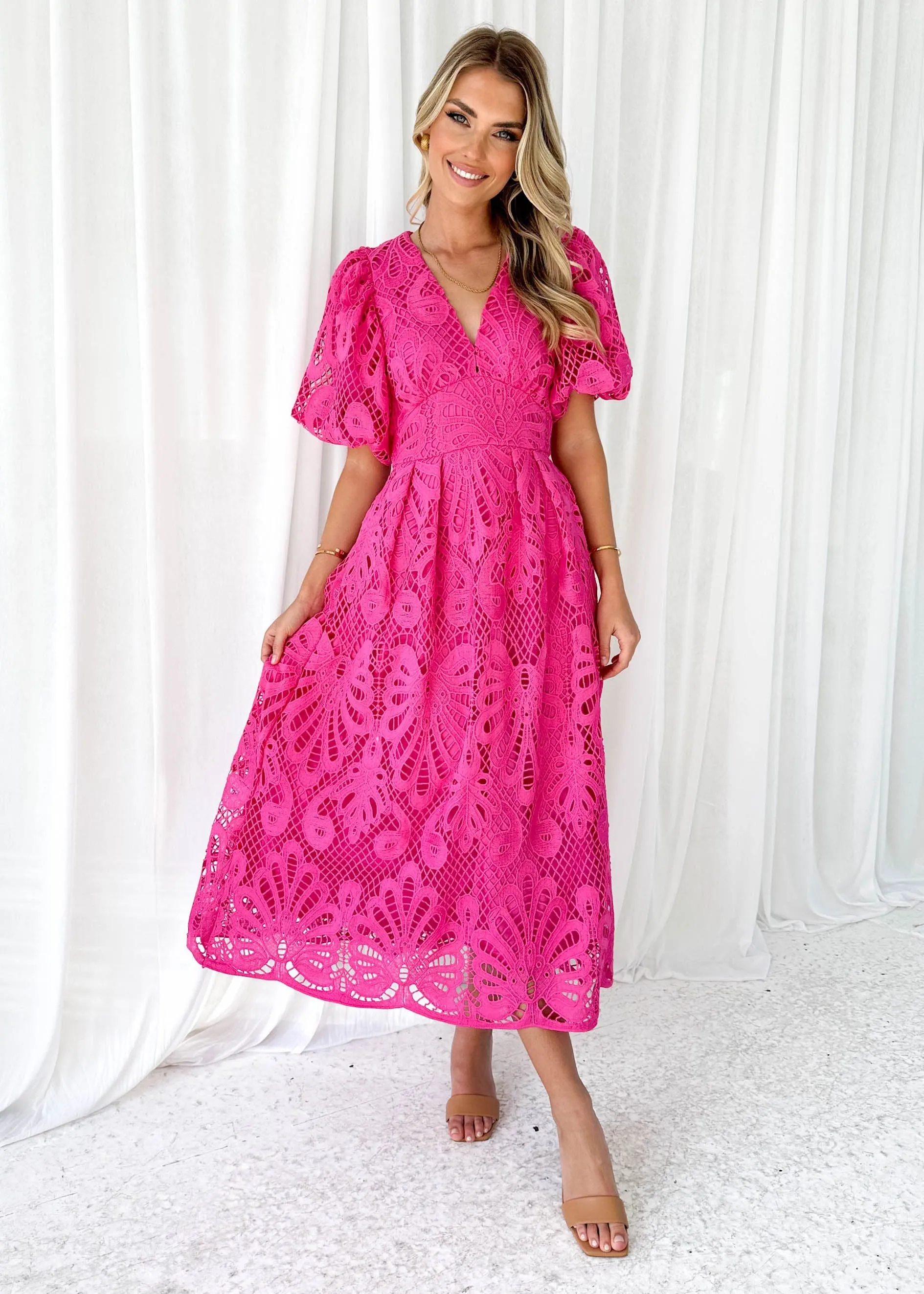 Mari Lace Maxi Dress - Magenta sold by Gingham & Heels product image thumbnail 2