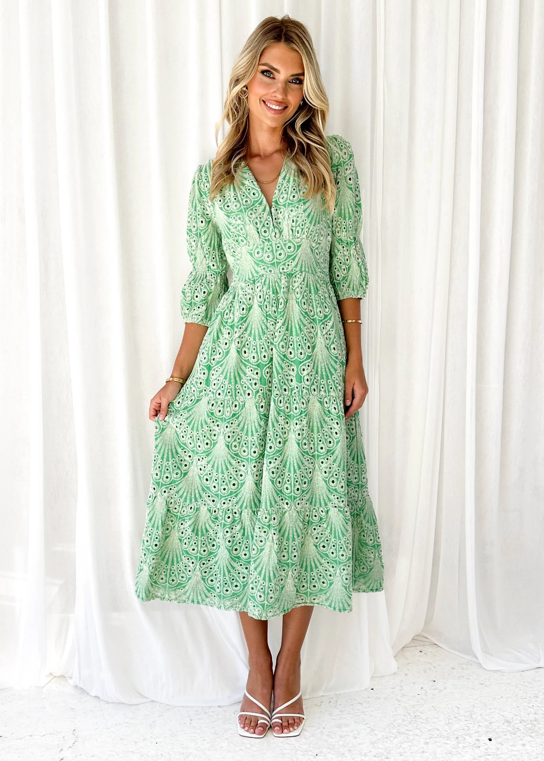 Zinta Midi Dress - Mint Anglaise sold by Gingham & Heels product image thumbnail 5