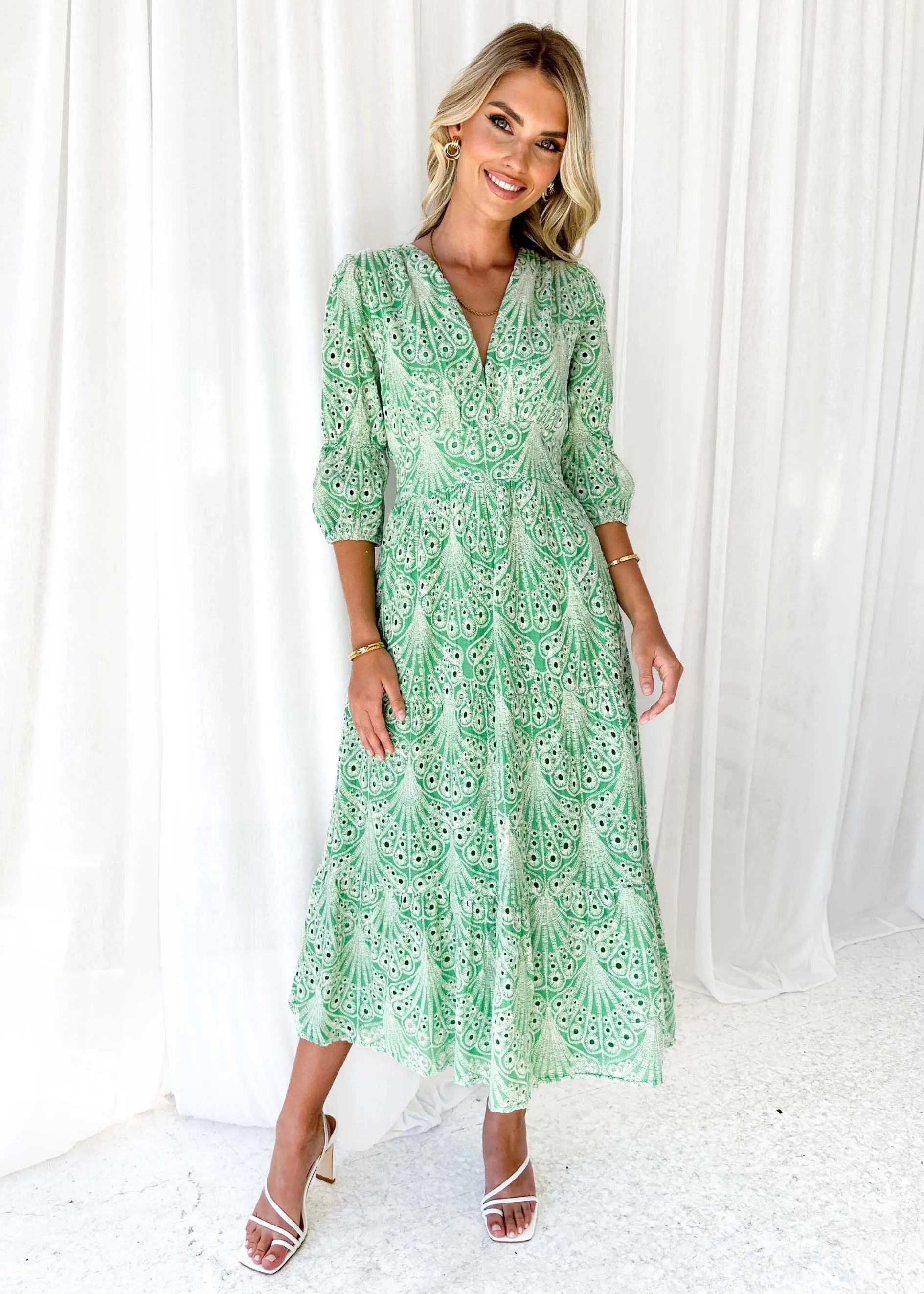 Zinta Midi Dress - Mint Anglaise sold by Gingham & Heels product image thumbnail 3