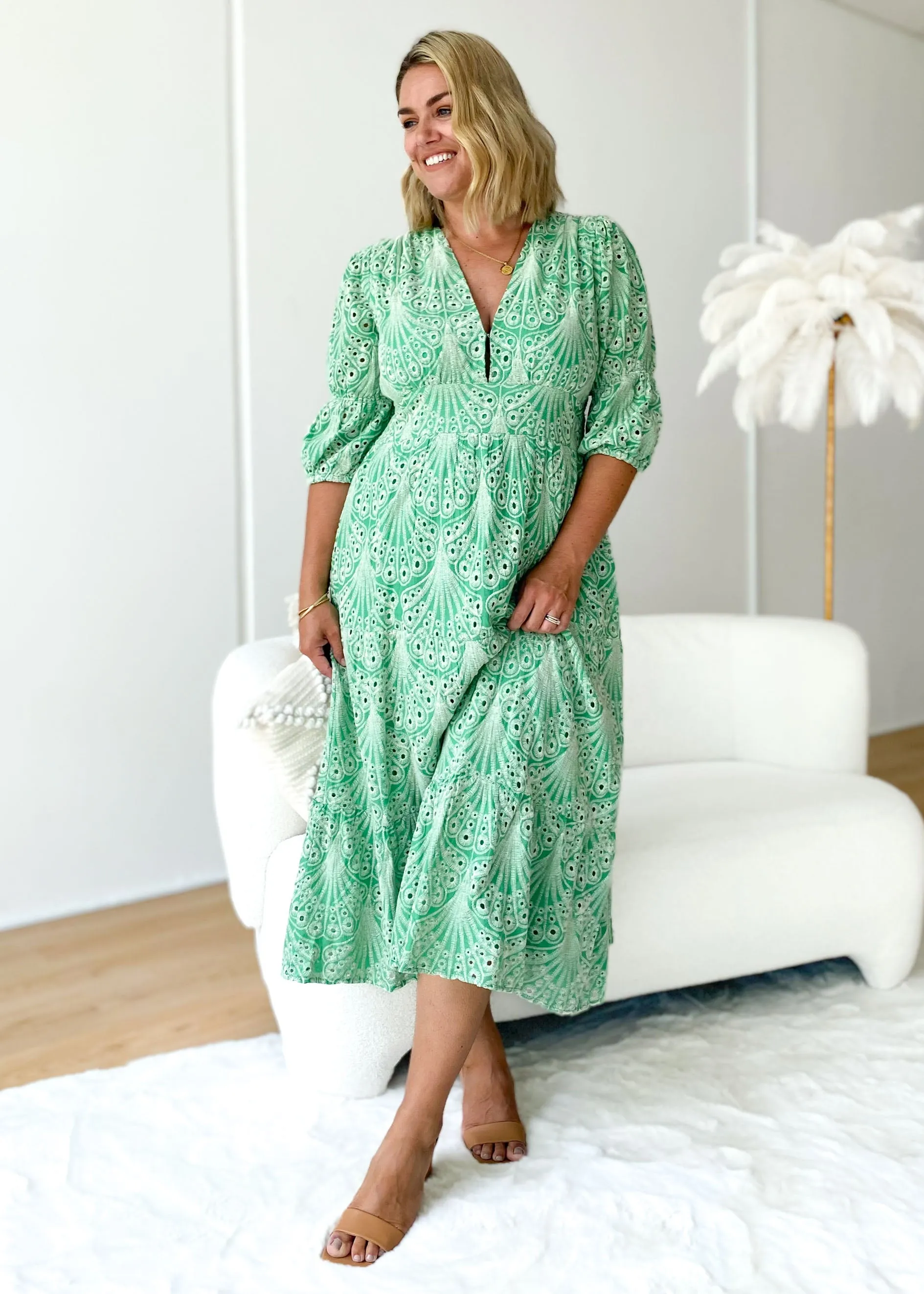 Zinta Midi Dress - Mint Anglaise sold by Gingham & Heels product image thumbnail 2