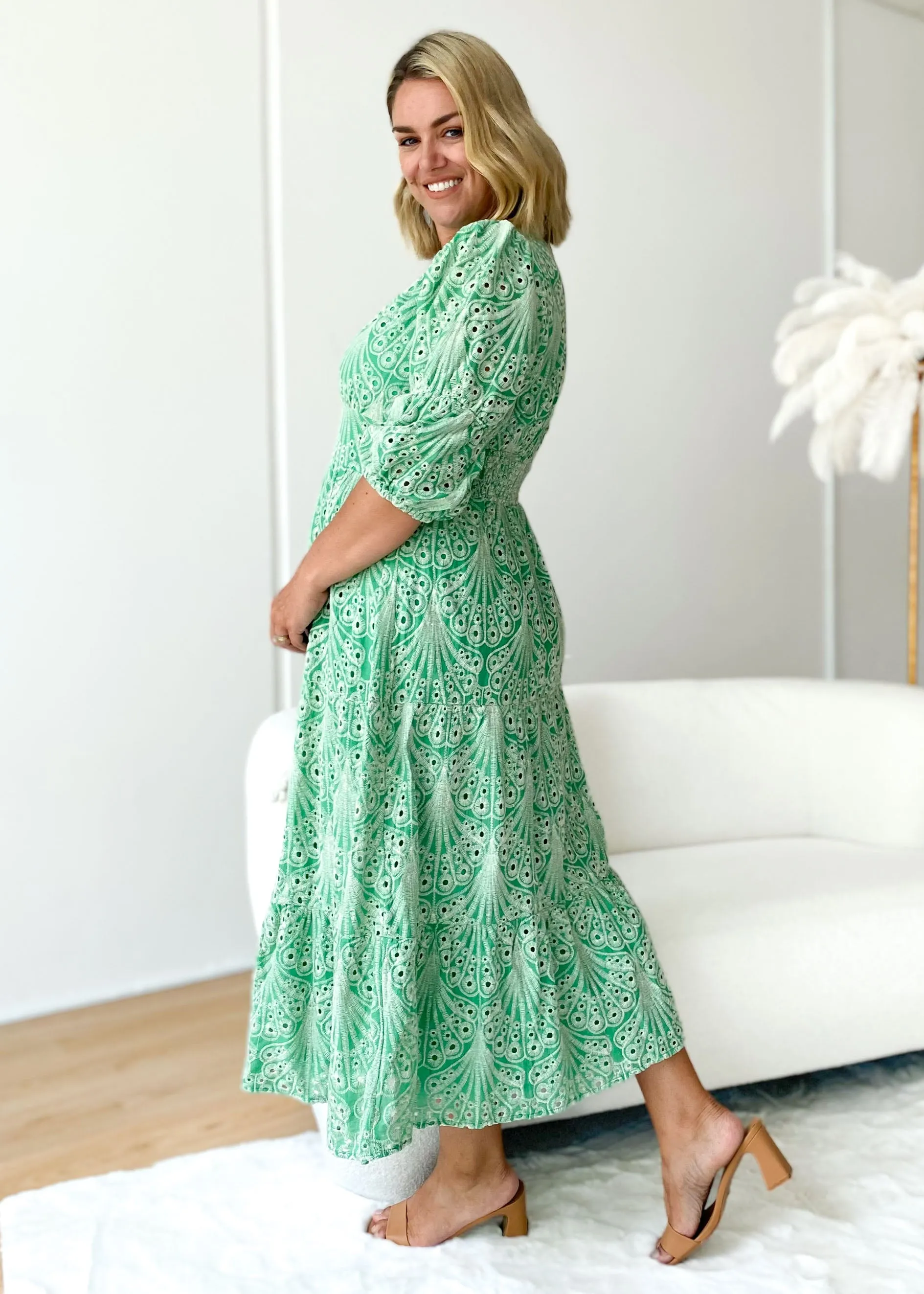 Zinta Midi Dress - Mint Anglaise sold by Gingham & Heels product image thumbnail 4
