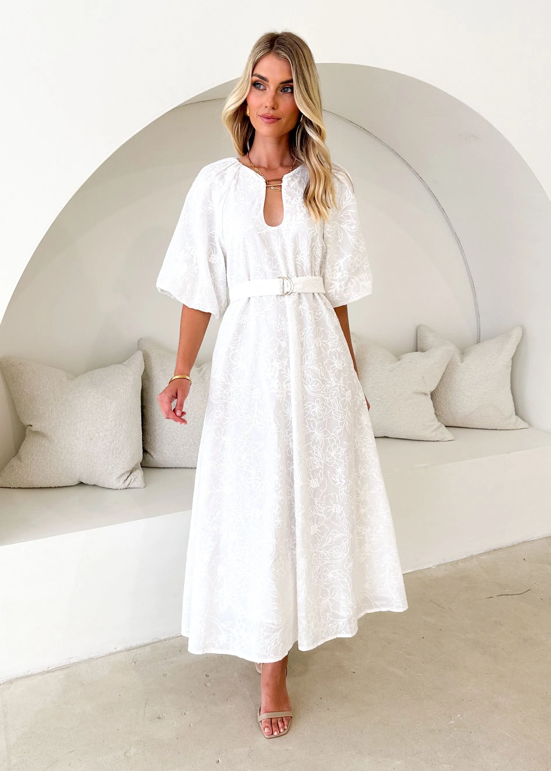 Vida Midi Dress - White Anglaise sold by Gingham & Heels