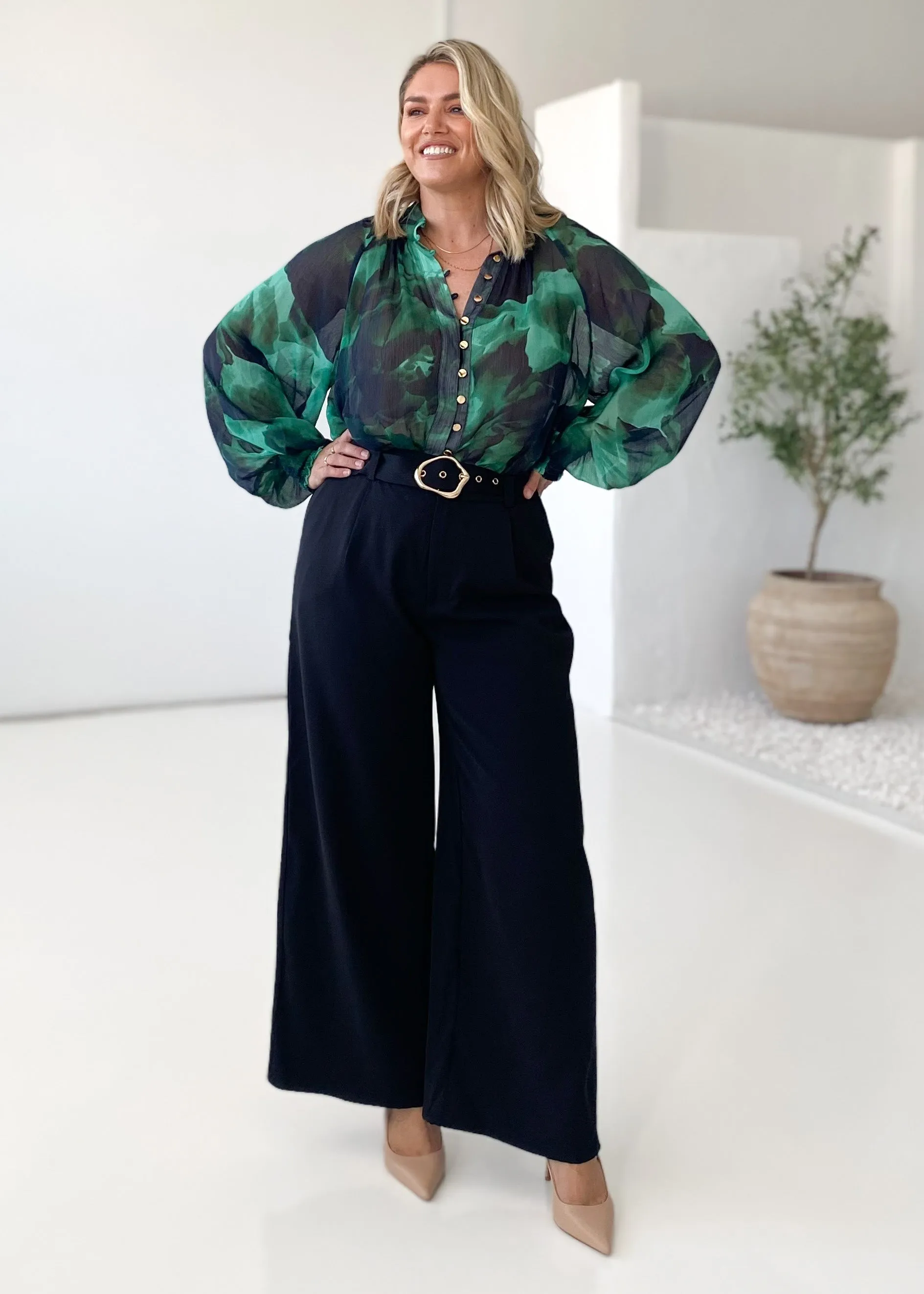 Kamey Blouse - Emerald Watercolour sold by Gingham & Heels product image thumbnail 4