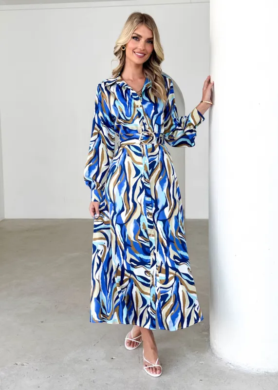 Maderra Midi Dress - Azure Safari sold by Gingham & Heels