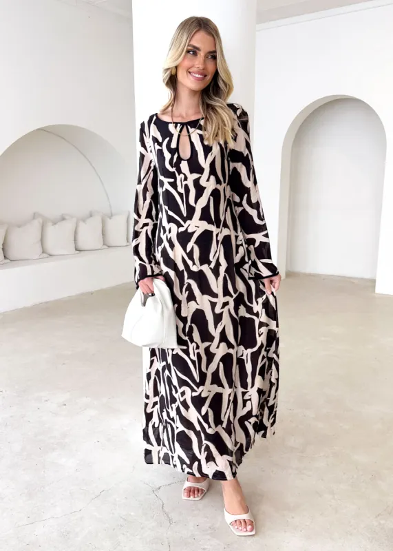 Krombae Maxi Dress - Black Abstract sold by Gingham & Heels