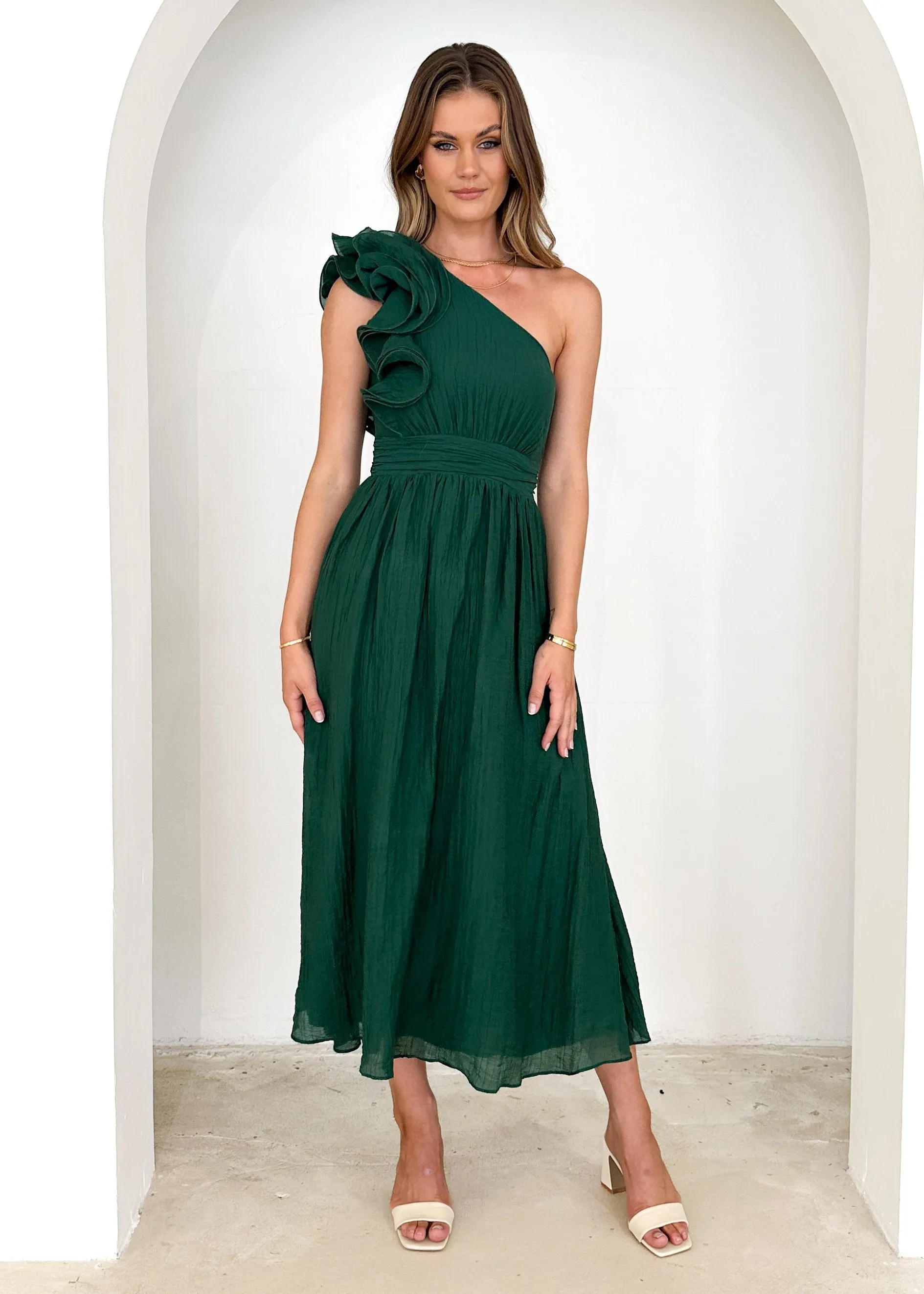 Iksie One Shoulder Maxi Dress - Emerald sold by Gingham & Heels product image thumbnail 4