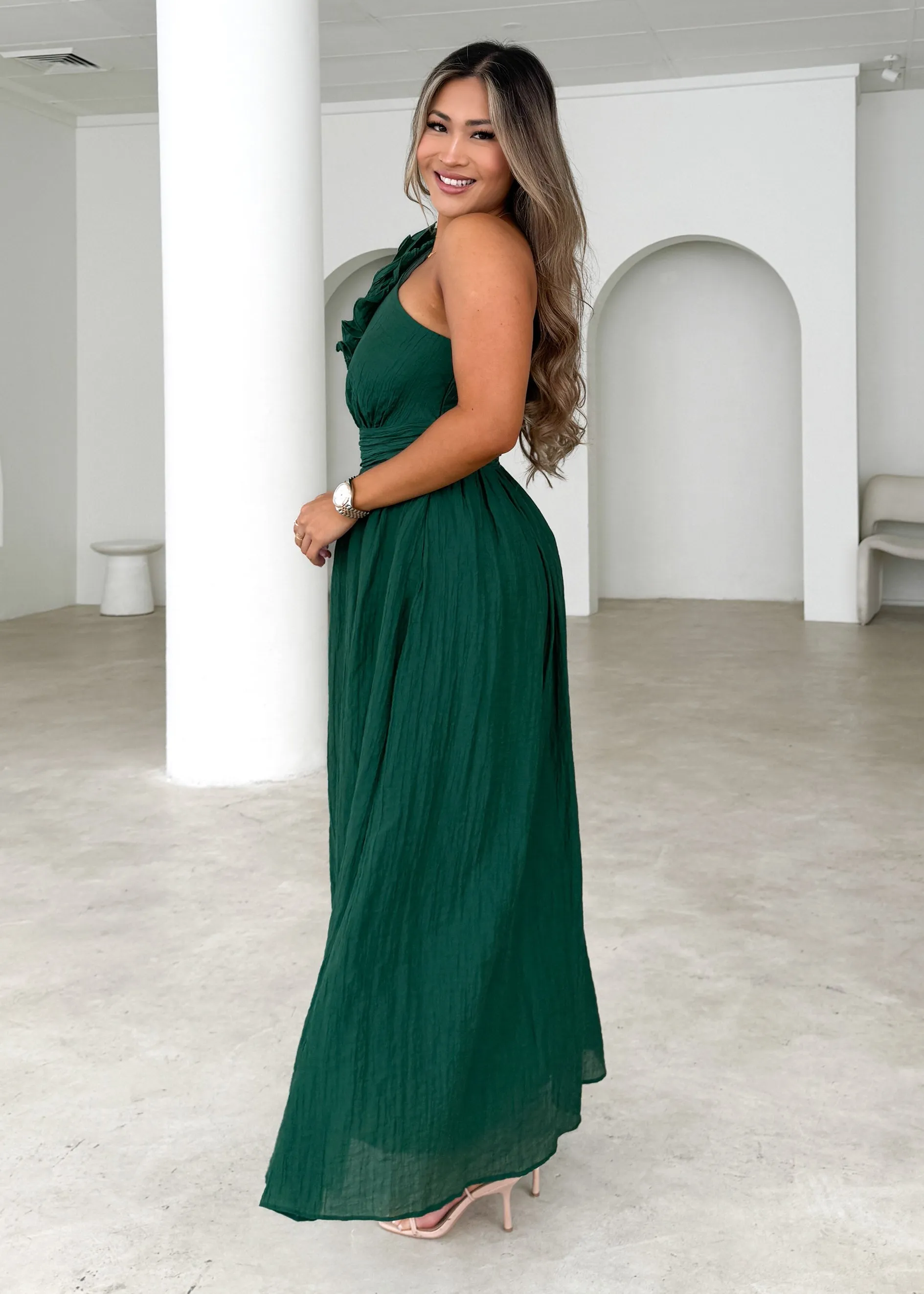 Iksie One Shoulder Maxi Dress - Emerald sold by Gingham & Heels product image thumbnail 2