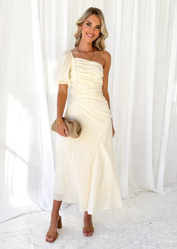 Tanwa One Shoulder Maxi Dress - Cream sold by Gingham & Heels