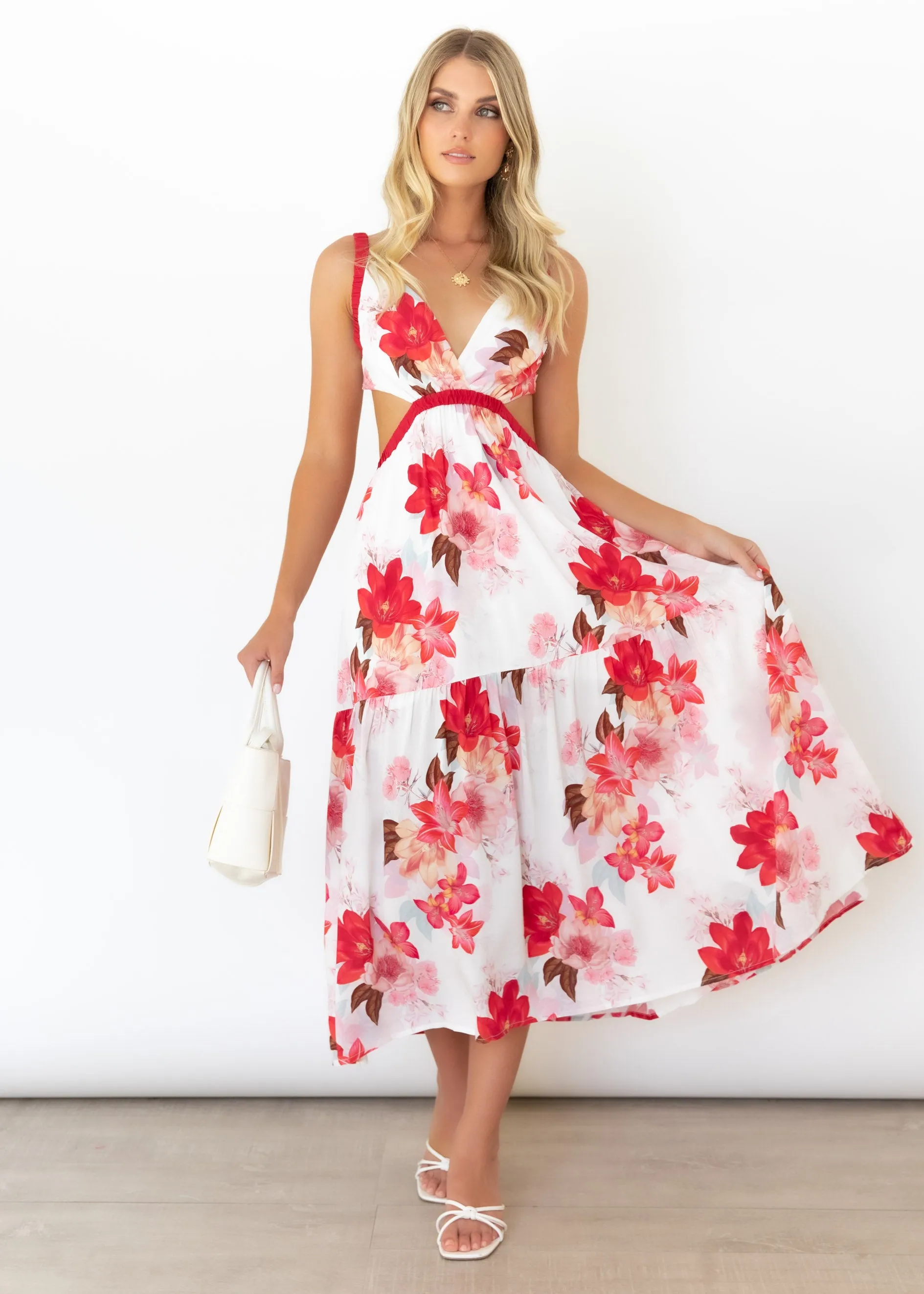 Delphie Maxi Dress - White Blooms sold by Gingham & Heels