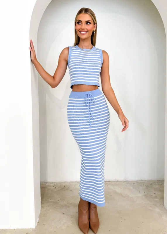 Astrid Knit Maxi Skirt - Blue Stripe sold by Gingham & Heels