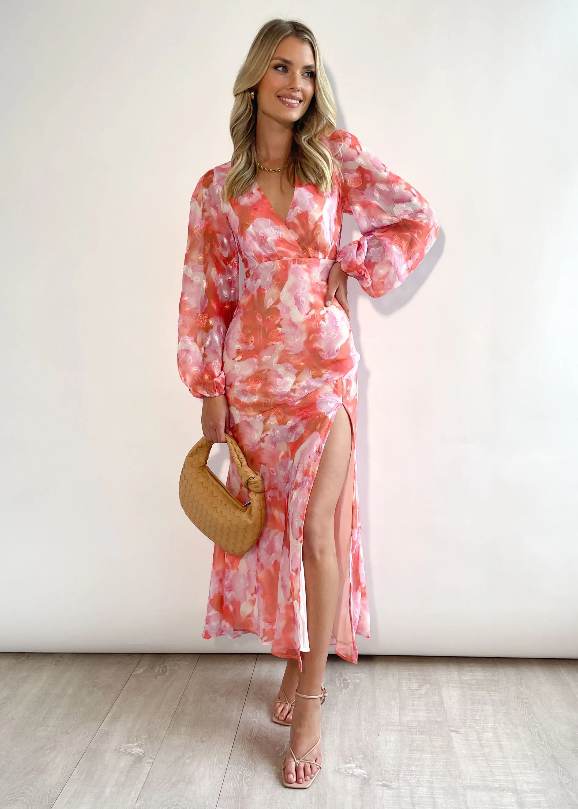 Gerina Maxi Dress - Coral Watercolour sold by Gingham & Heels