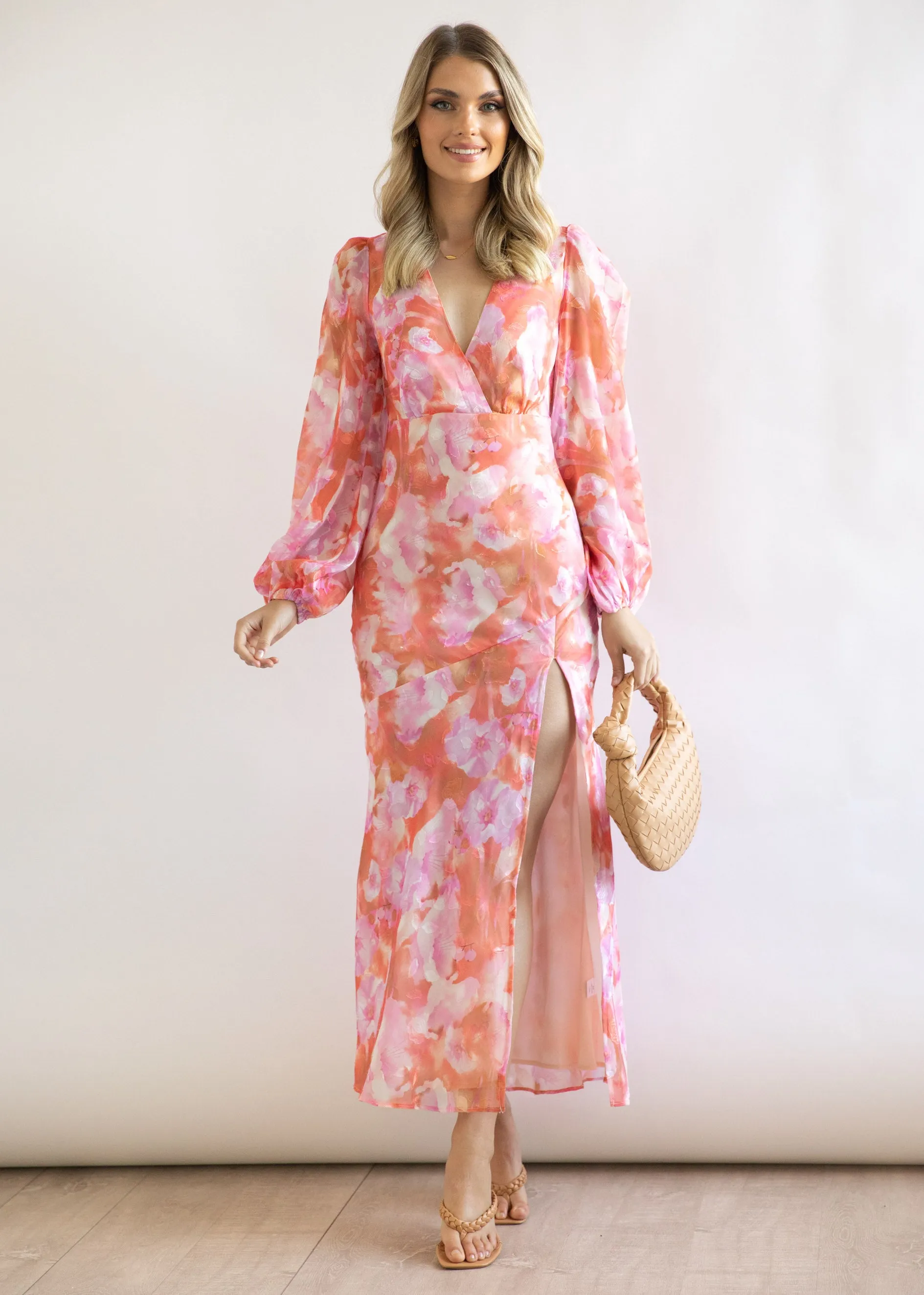Gerina Maxi Dress - Coral Watercolour sold by Gingham & Heels product image thumbnail 4