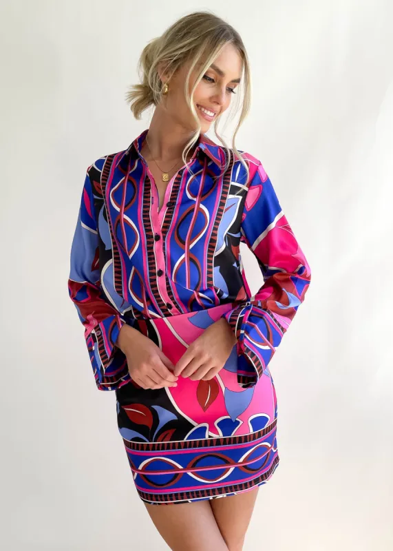 Adison Shirt - Pink Geo sold by Gingham & Heels