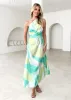 Telle One Shoulder Midi Dress - Lime Splash sold by Gingham & Heels
