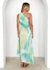 Telle One Shoulder Midi Dress - Lime Splash sold by Gingham & Heels