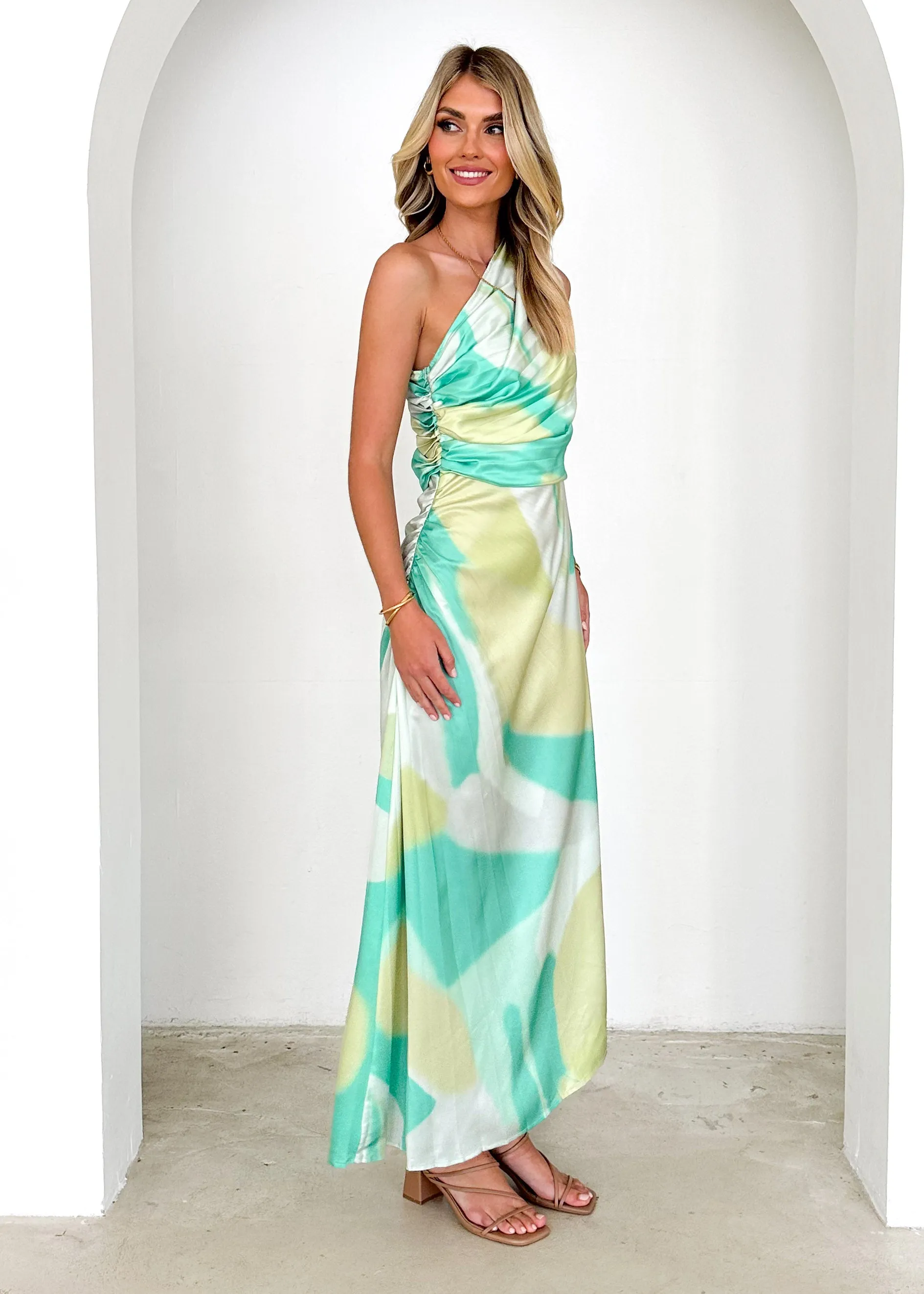 Telle One Shoulder Midi Dress - Lime Splash sold by Gingham & Heels product image thumbnail 4