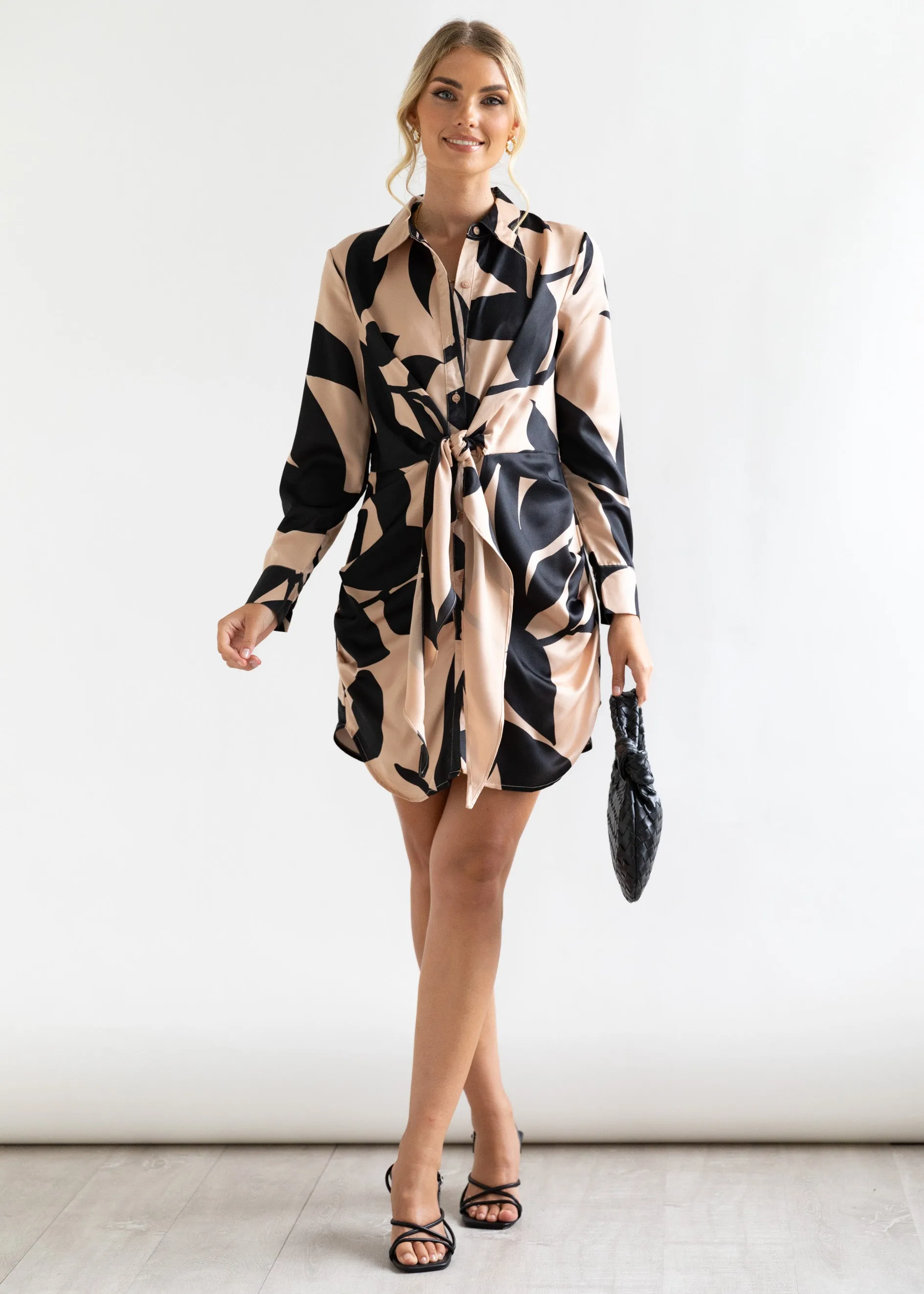 Althea Tie Shirt Dress - Mocha Leaf sold by Gingham & Heels product image thumbnail 5