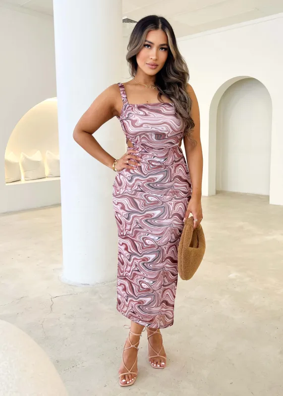 Larisa Midi Dress - Choc Swirl sold by Gingham & Heels