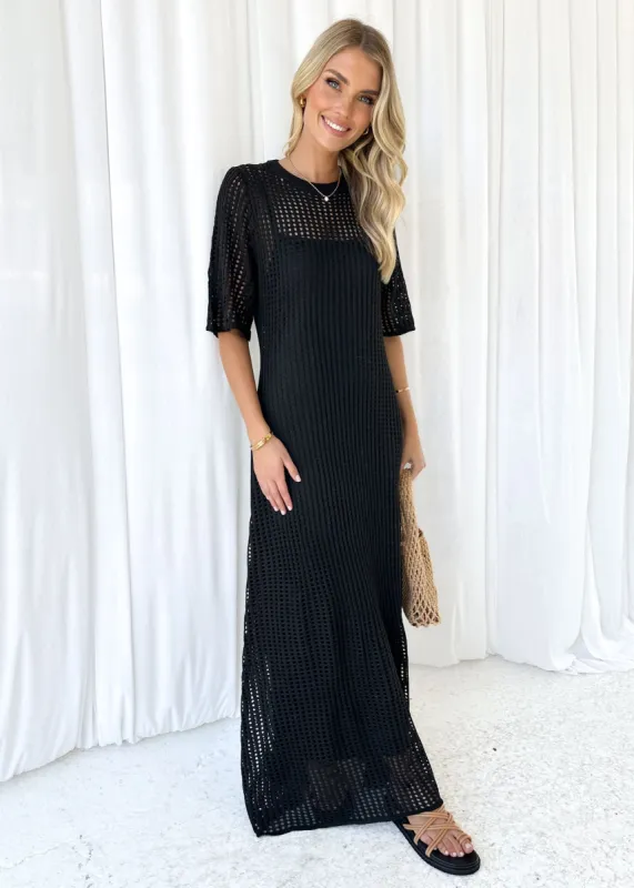 Vivvy Crochet Maxi Dress - Black sold by Gingham & Heels