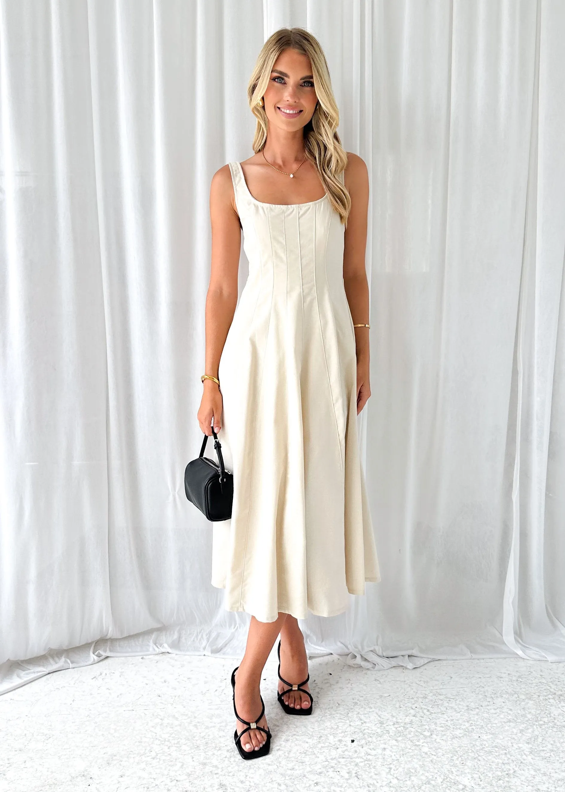 Delkoe Midi Dress - Beige sold by Gingham & Heels