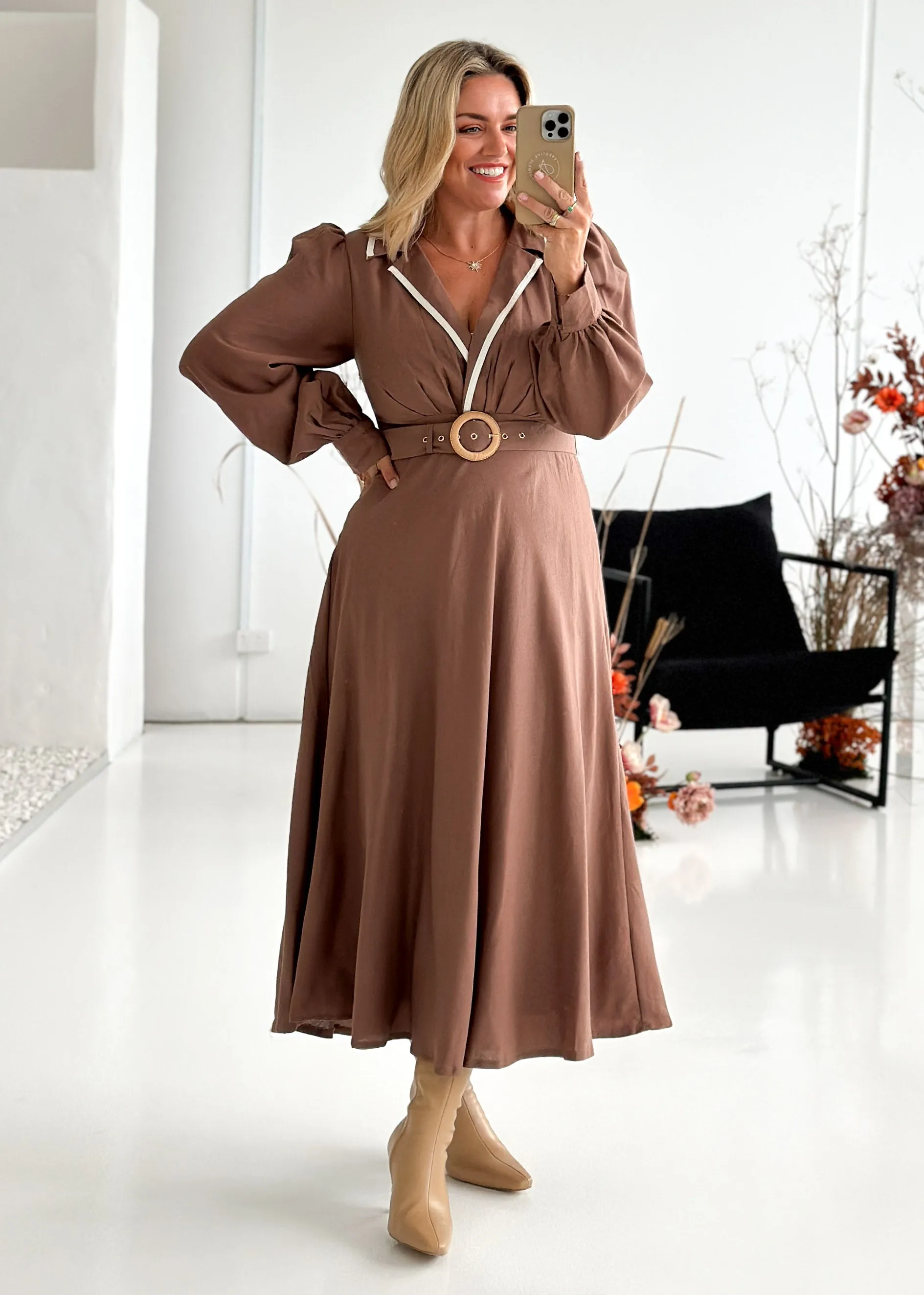 Liarra Midi Dress - Mocha sold by Gingham & Heels product image thumbnail 2