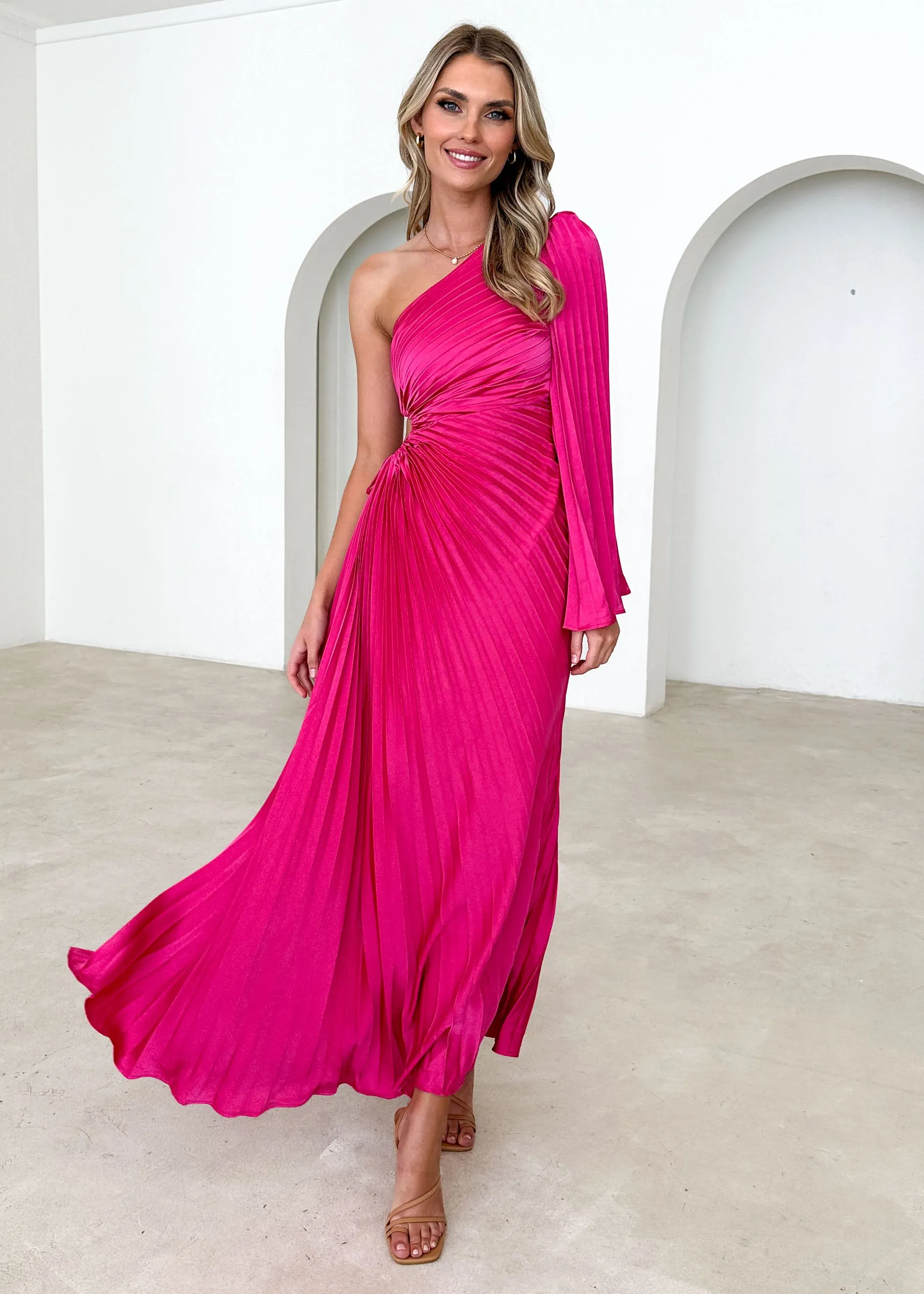 Amore One Shoulder Midi Dress - Hot Pink sold by Gingham & Heels product image thumbnail 5