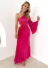 Amore One Shoulder Midi Dress - Hot Pink sold by Gingham & Heels