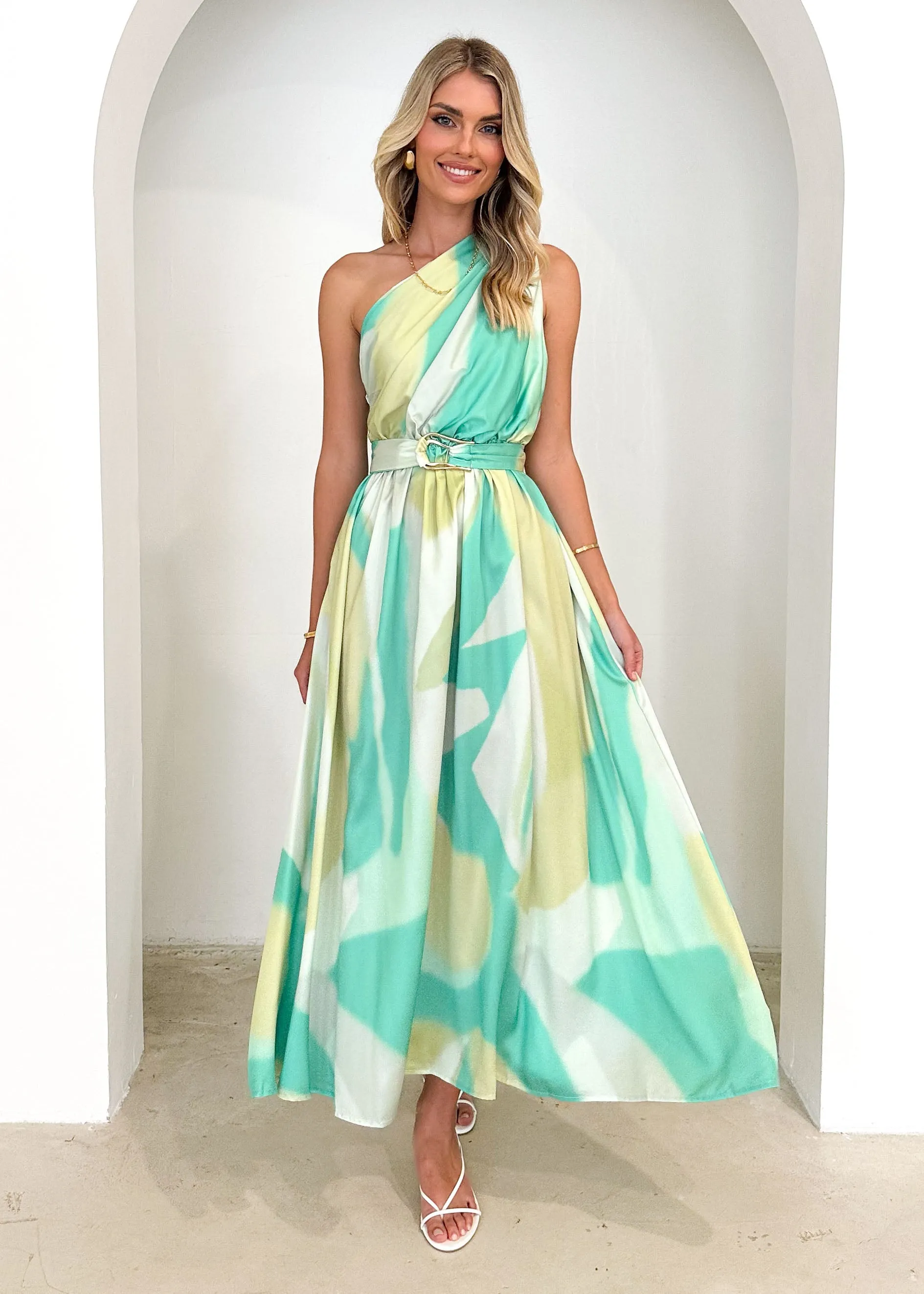 Korah One Shoulder Midi Dress - Lime Splash sold by Gingham & Heels product image thumbnail 4