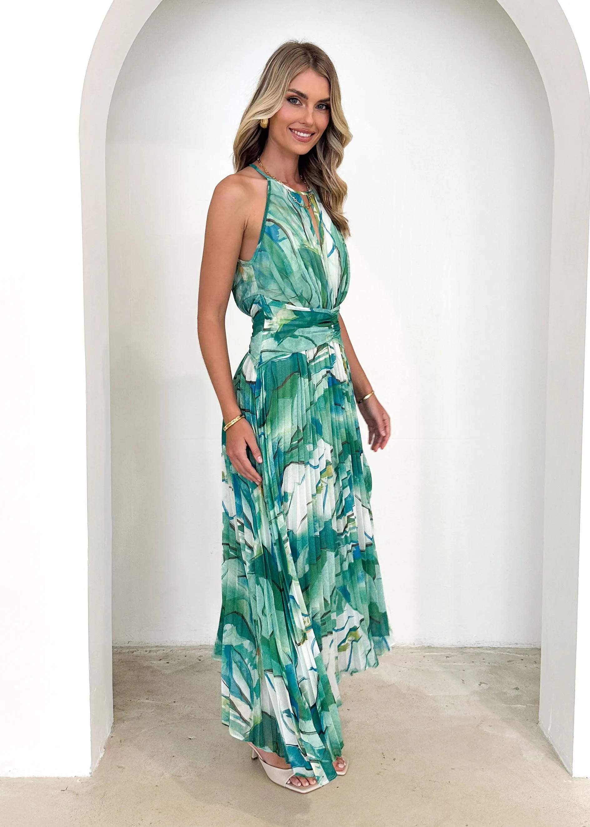 Bettino Midi Dress - Green Watercolour sold by Gingham & Heels product image thumbnail 4