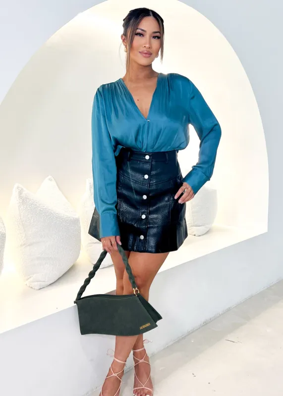 Korri Crossover Blouse - Teal sold by Gingham & Heels