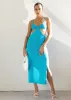 Paramount Cut Out Midi Dress - Blue sold by Gingham & Heels