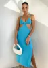 Paramount Cut Out Midi Dress - Blue sold by Gingham & Heels