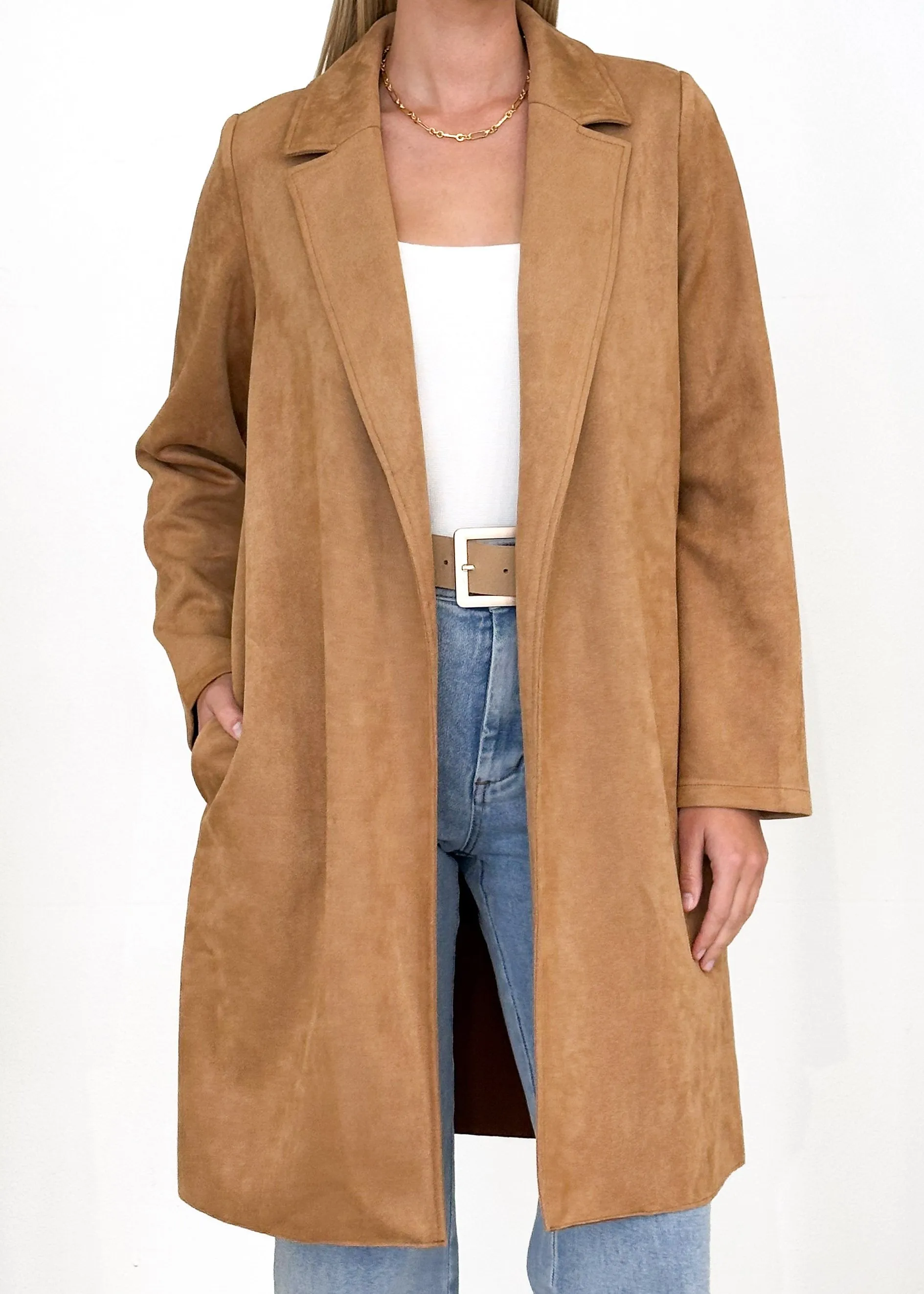 Brooklyn Suede Coatigan - Camel sold by Gingham & Heels product image thumbnail 2