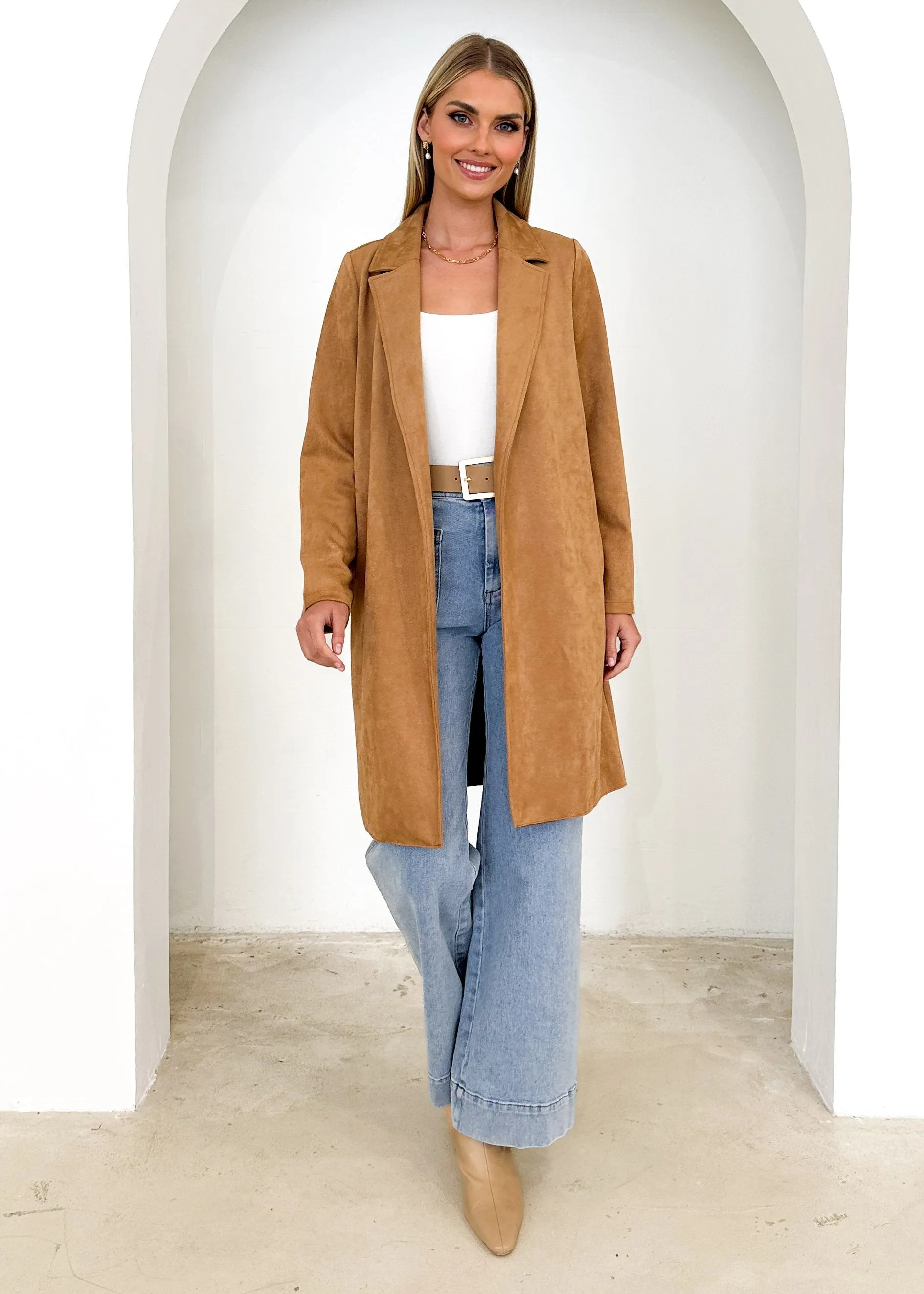 Brooklyn Suede Coatigan - Camel sold by Gingham & Heels product image thumbnail 4