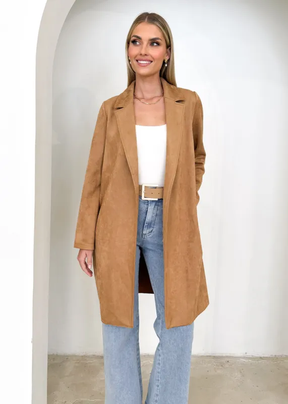 Brooklyn Suede Coatigan - Camel sold by Gingham & Heels