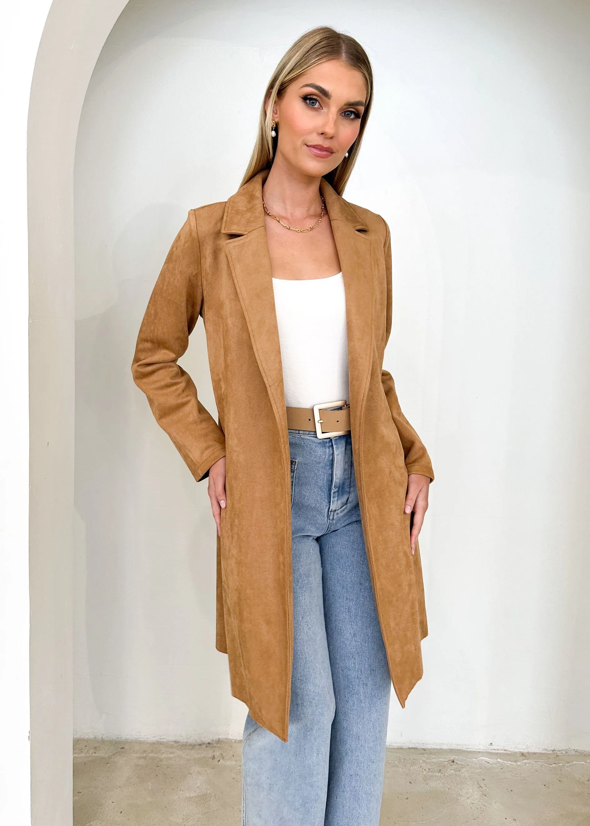 Brooklyn Suede Coatigan - Camel sold by Gingham & Heels product image thumbnail 5
